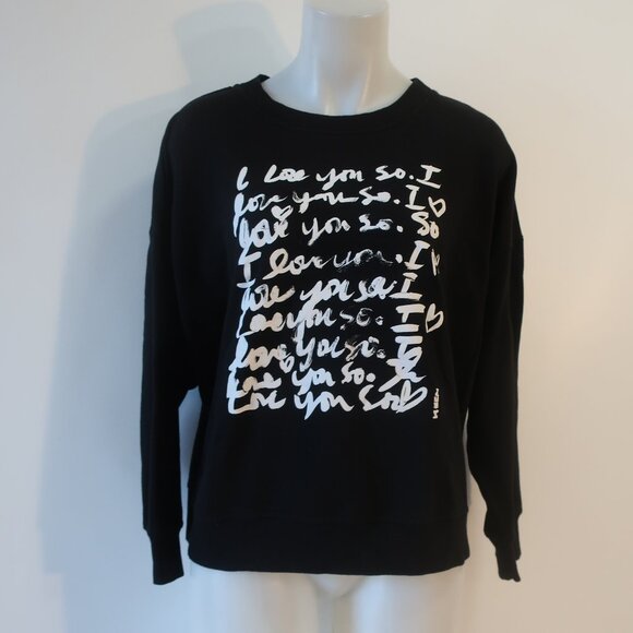 Womens Aqua Kerri Rosenthal Black White Love You So Graphic Sweatshirt Top XL - Picture 4 of 9